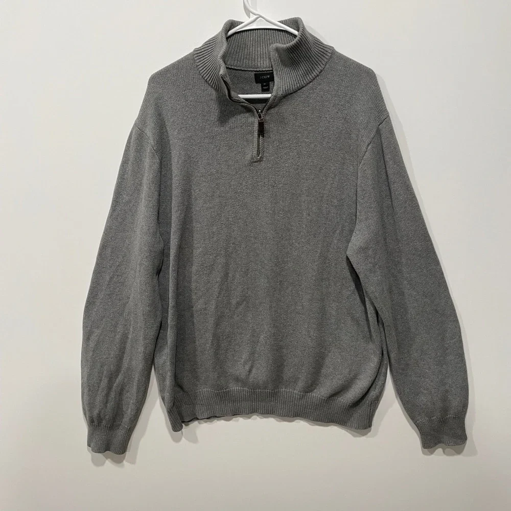 J Crew Mens Gray Cotton Cashmere Blend 1/4 Zip‎ Mock Neck Sweater XL
